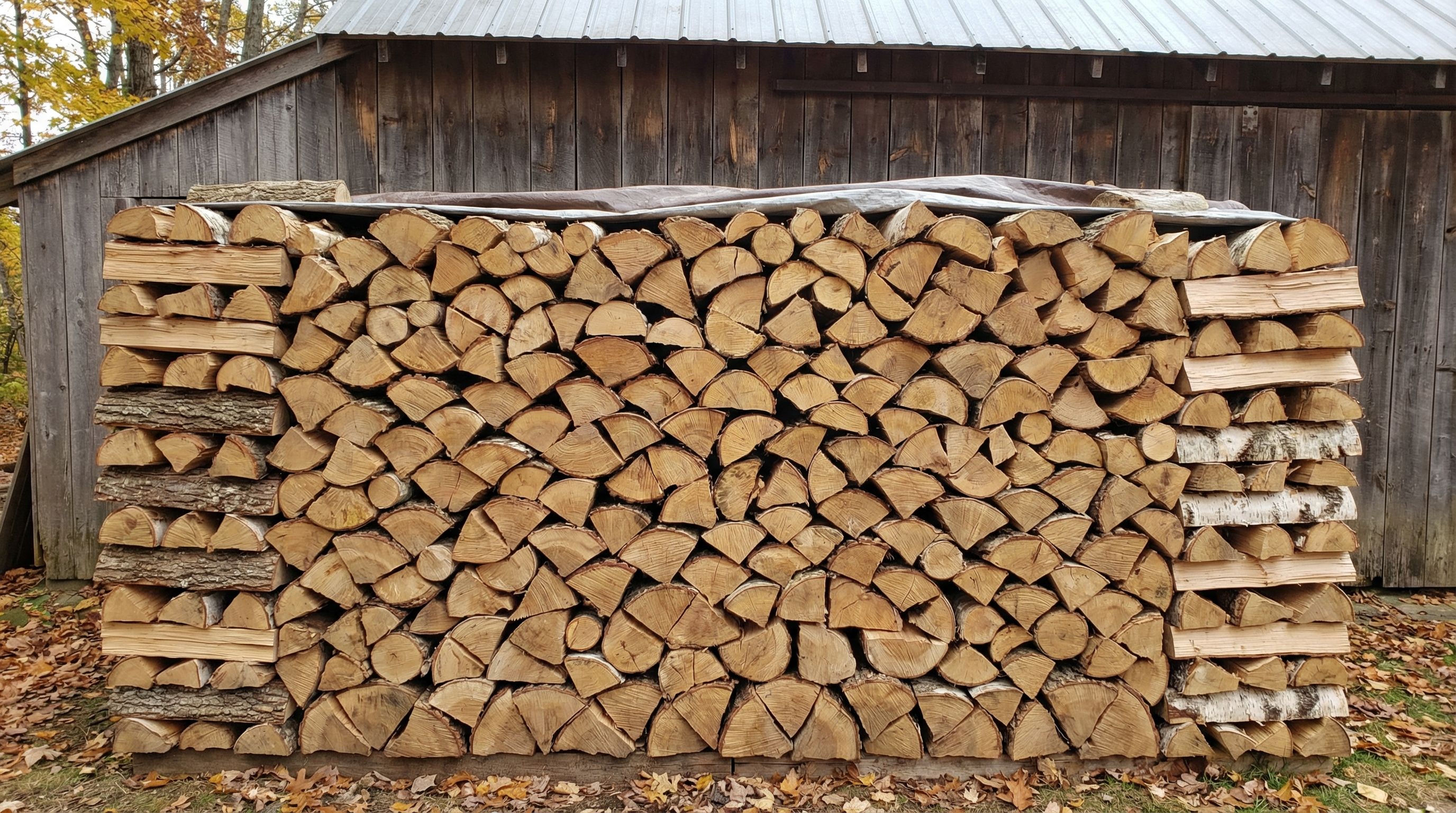 Neatly stacked firewood logs