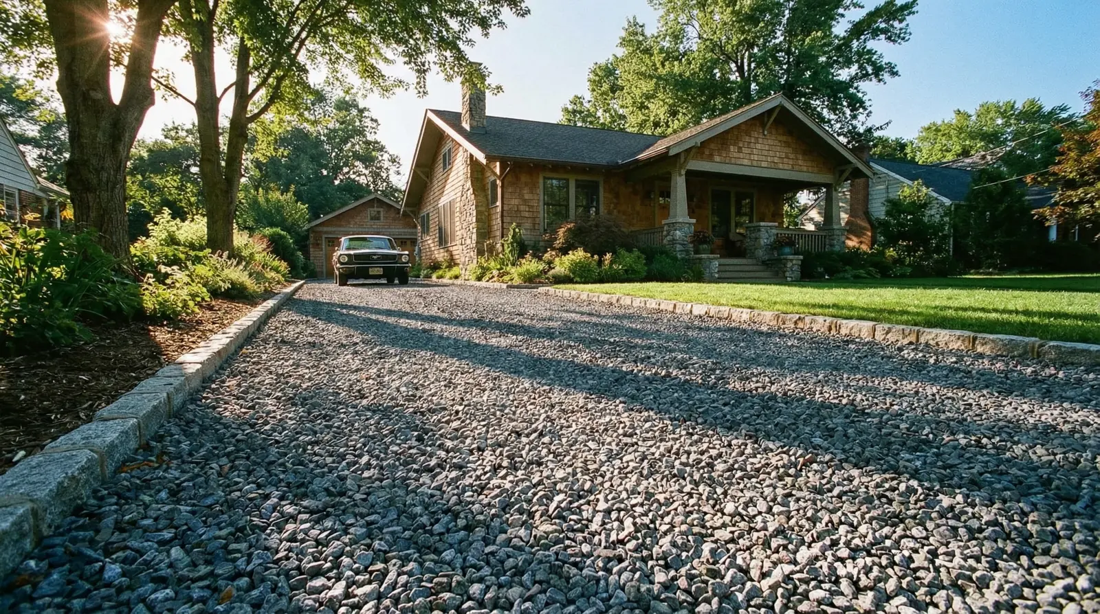 Gravel driveway with crushed stone